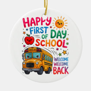 Welcome Back To School Happy First Day Teacher Bus Ceramic Tree Decoration