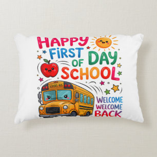 Welcome Back To School Happy First Day Teacher Bus Decorative Cushion