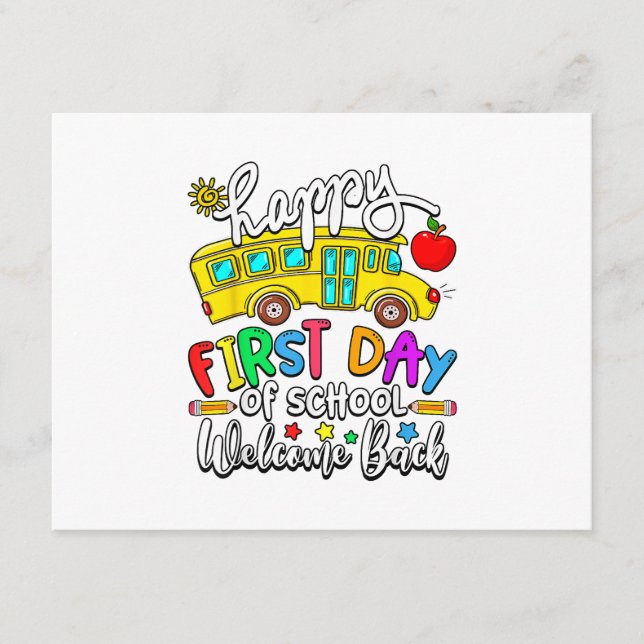 Welcome Back To School Happy First Day Teacher Bus Enclosure Card (Front)