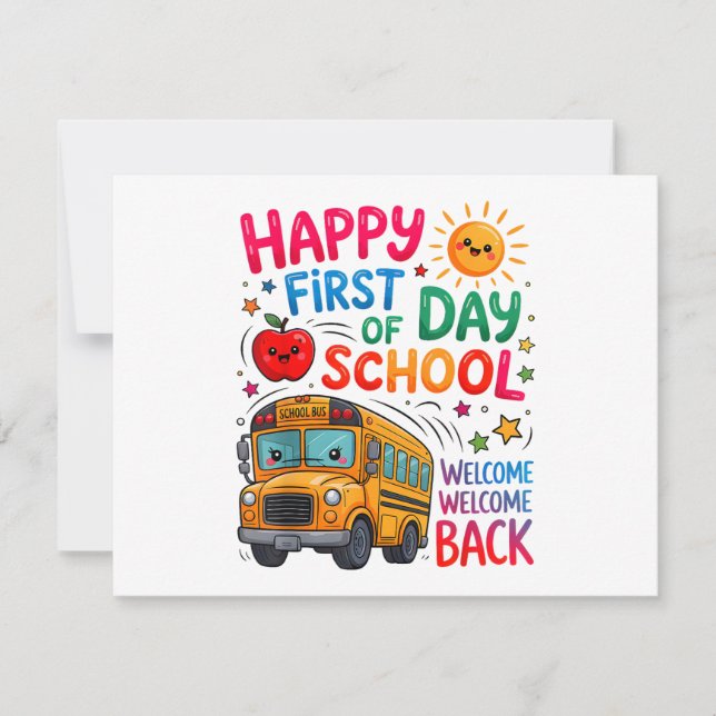 Welcome Back To School Happy First Day Teacher Bus Save The Date (Front)