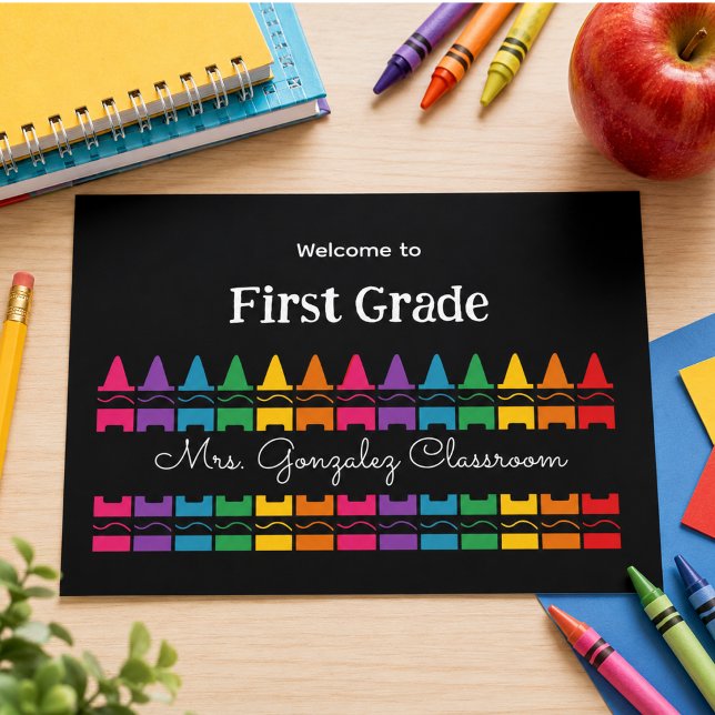 Welcome Back to School Rainbow Crayon  Holiday Postcard (Welcome Back to School Rainbow Crayon Holiday Postcard)