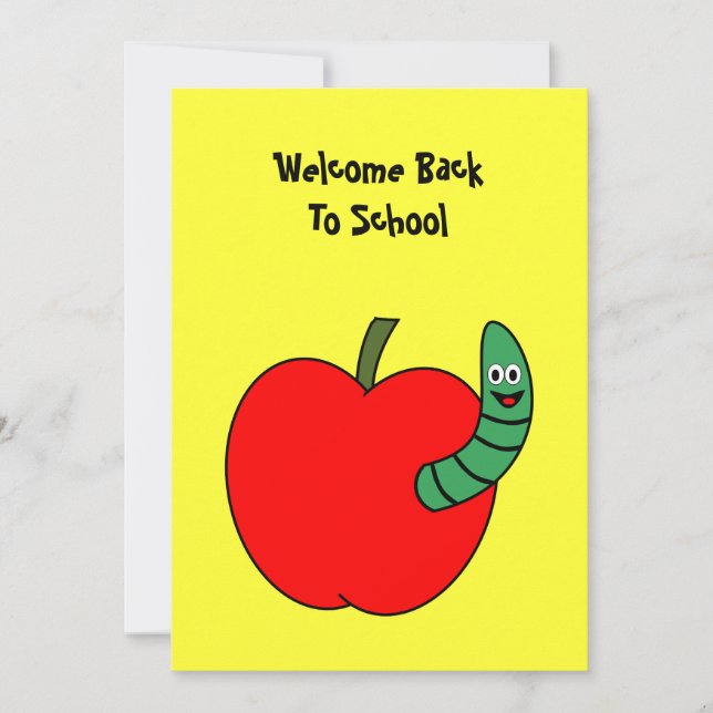 Welcome Back To School Red Apple and Green Worm Invitation (Front)