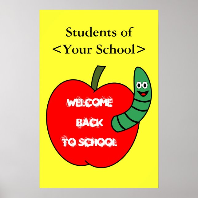 Welcome Back To School Red Apple and Green Worm Poster (Front)