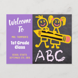 Welcome Back To School Teacher Purple Chalkboard Postcard
