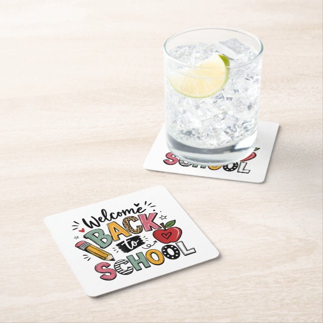 Welcome Back to School Teacher Student First Day Square Paper Coaster (Insitu)