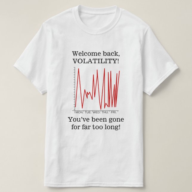 "Welcome back, VOLATILITY!" T-Shirt (Design Front)