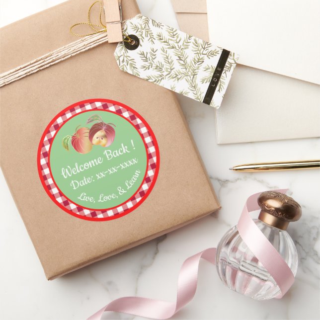 Welcome Back Whimsical Foil Apples Custom Classic Round Sticker (Gifting)