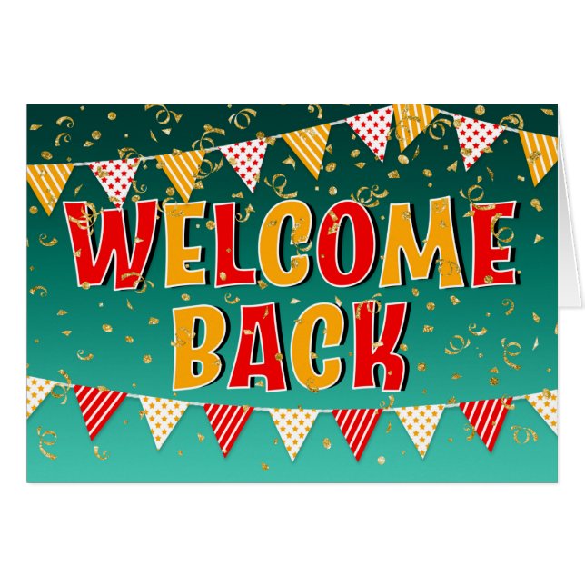 Welcome Back with Bunting and Confetti  (Front Horizontal)