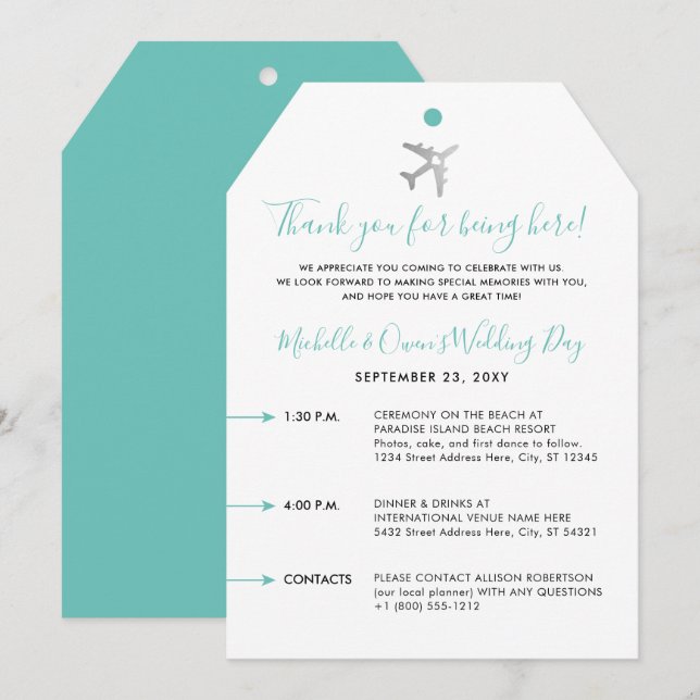 Welcome Bag Tag Destination Wedding Itinerary Card (Front/Back)