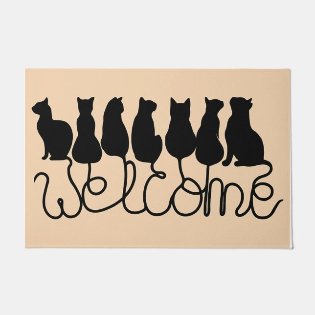Welcome Balck Cats Mat, Cool Animal Doormat (Front)