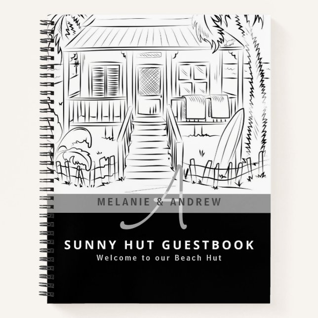 WELCOME BEACH HUT Guestbook Monogram Simple Notebook (Front)