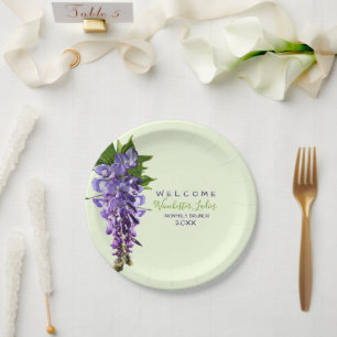 Welcome Beautiful Wisteria Flowers Custom Name  Paper Plate