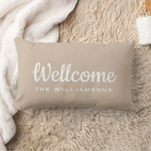 Welcome Beige Personalised Family Throw Pillow