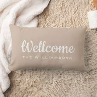 Welcome Beige Personalised Family Throw Pillow
