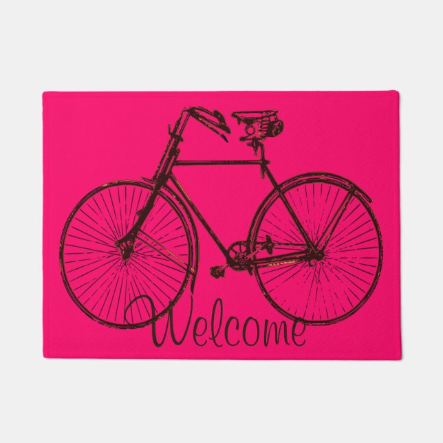 welcome Bike bicycle door mat pink brown (Front)