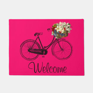 welcome Bike bicycle flower door mat pink