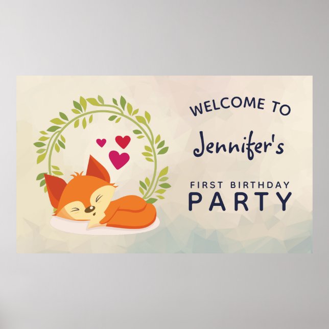 Welcome Birthday Fox with Hearts Poster (Front)