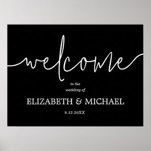 Welcome Black and White Calligraphy Wedding Poster