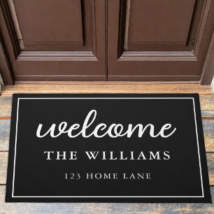 Welcome Black and White Family Name Personalised Doormat