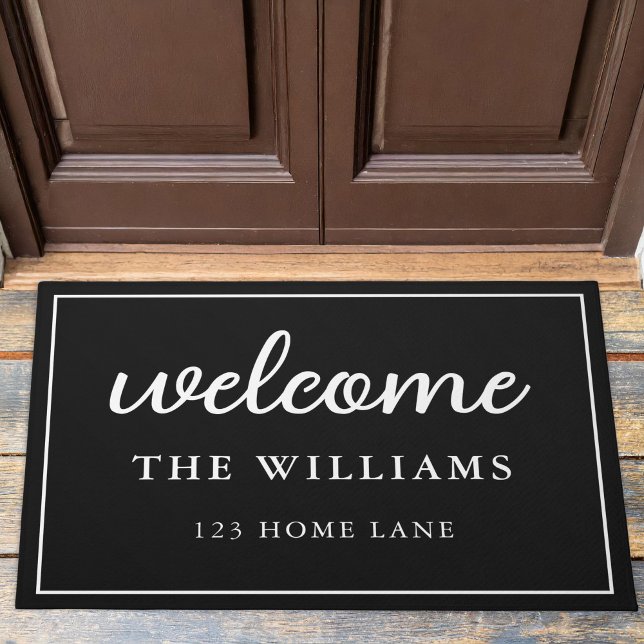 Welcome Black and White Family Name Personalised Doormat (Creator Uploaded)