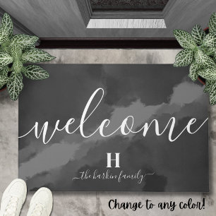 Welcome Black and White Personalised Family Name Doormat