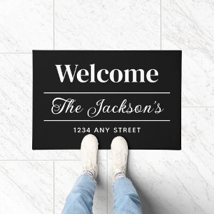 Welcome Black and White Personalised Family Name Doormat