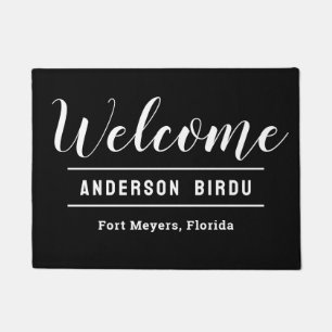 Welcome Black and White Personalized Family Name D Doormat