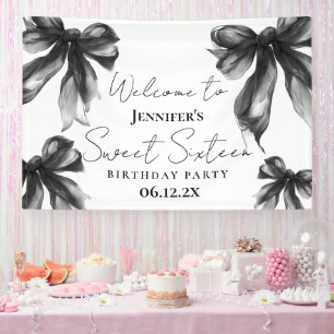 Welcome Black Bow Coquette Script Sweet 16  Banner