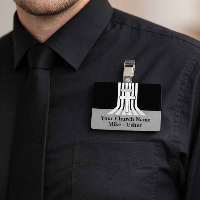 Welcome Black White Christian Church Usher ID Badge (Creator Uploaded)