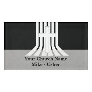 Welcome Black White Christian Church Usher Name Tag