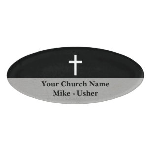 Welcome Black White Christian Church Usher Oval Name Tag