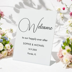 Welcome Black White Classic Wedding     Pedestal Sign