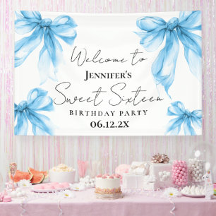 Welcome Blue Bow Coquette Script Sweet 16  Banner