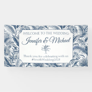 wELCOME Blue Palm Botanical Wedding Banner