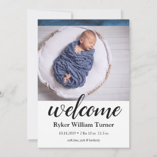 Welcome Blue Watercolor Birth Announcement