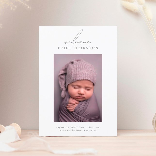 welcome bold border photo baby birth announcement (Creator Uploaded)