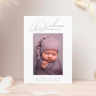 Welcome bold frame photo baby birth announcement