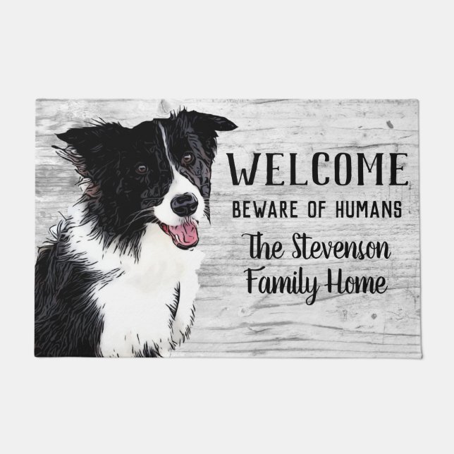 Welcome Border Collie Dog Animal Family Name Home Doormat (Front)