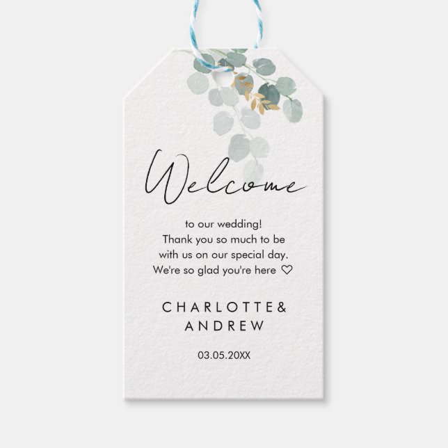 Welcome! Botanical, elegant, handwriting Gift Tags (Front)