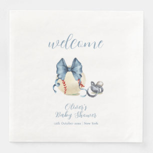 Welcome Bow Pacifier Baseball Sport Baby Shower  Napkin