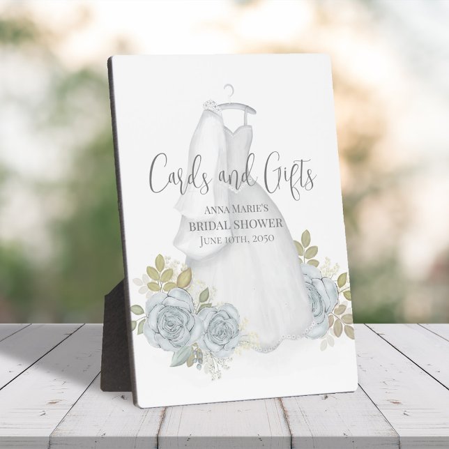 Welcome Bridal Shower Stylish Watercolor Dress Plaque (Simple cards and gifts Bridal Shower sign with wedding gown and veil )