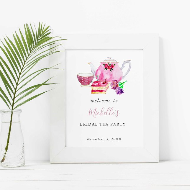 Welcome Bridal Shower Tea Party Pink Watercolor Poster (Creator Uploaded)