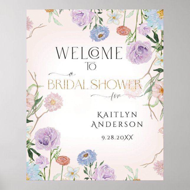 Welcome Bridal Shower Wildflower Watercolor Floral Poster (Front)