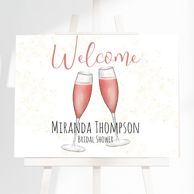 Welcome Brunch and Bubbly Bridal Shower Champagne  Poster (Bridal Shower welcome poster sign. with whimsical calligraphy script. )