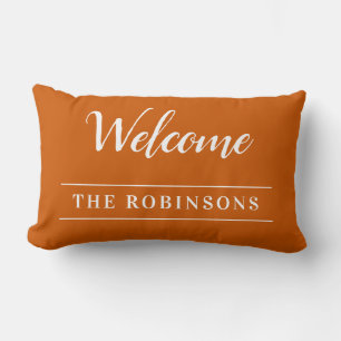 Welcome Burnt Orange Personalised Family Name Lumbar Cushion