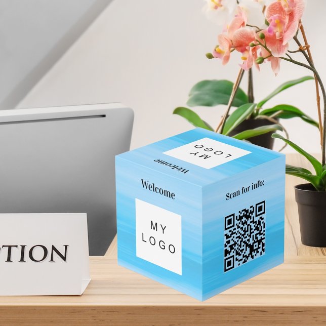 Welcome business logo QR code menu ocean table Cube (Creator Uploaded)