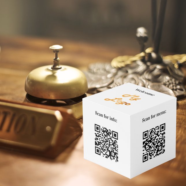 Welcome business logo QR codes info white table Cube (Creator Uploaded)