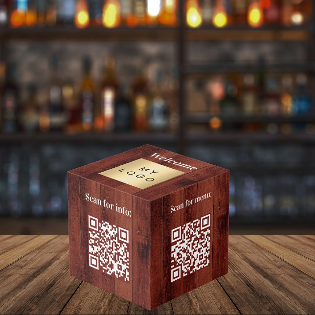 Welcome business logo QR codes wood info table Cube (Creator Uploaded)