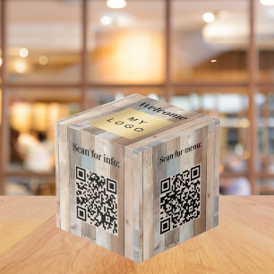Welcome business logo QR codes wood info table Cube