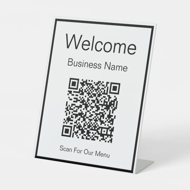 Welcome Business Name Scan QR Code For Our Menu Pedestal Sign (Front)
